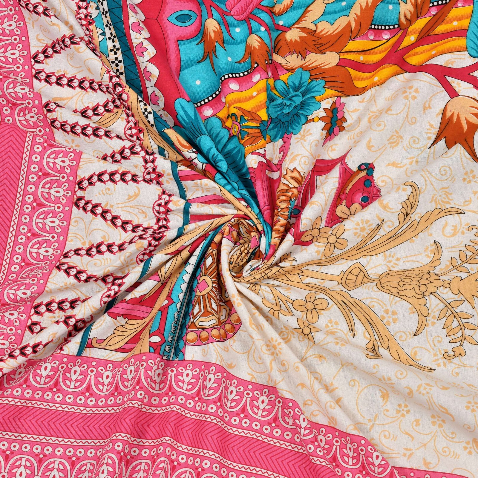 Rajasthani Traditionally Printed Cotton Doublebed Bedsheet With Pack of 2 Pillow Covers - Image 4
